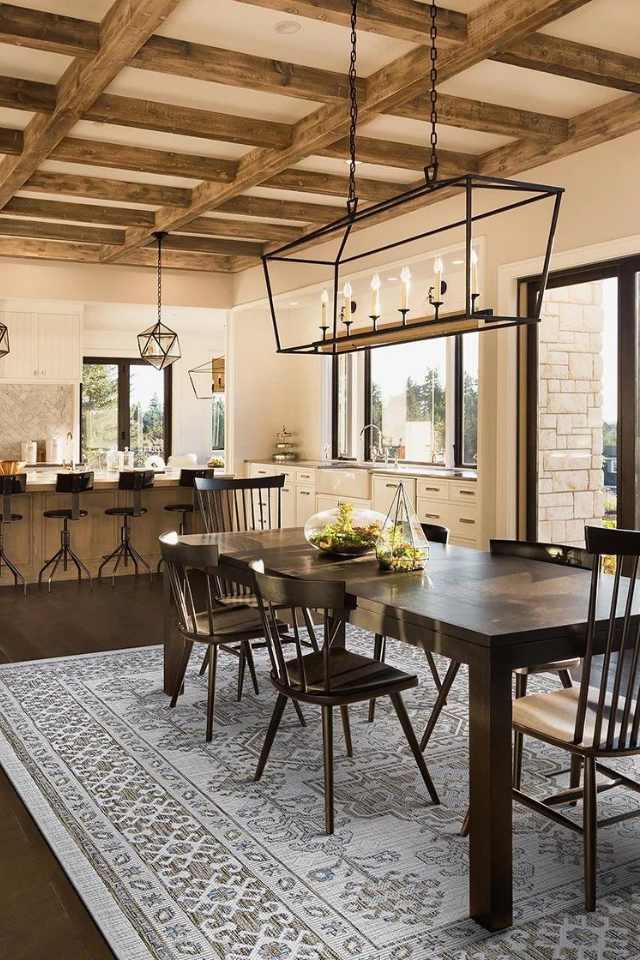 area rug in dining room under table